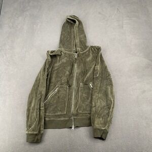 Banana Republic Mens XL Velour Full Zip Hoodie Olive Green Ribbed Utility Pocket